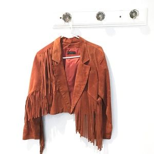 Paris New York Cropped Leather Fringed Jacket